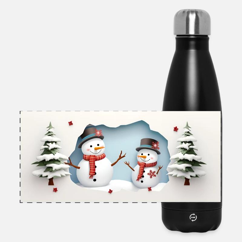 2 small snowmen - Panoramic Thermal Bottle 500 ml - black