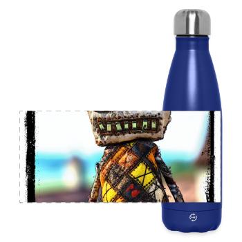 Bunte Stoffpuppe mit kurioser Fratze - Panorama Isolierflasche 500 ml - Dunkelblau  - Vorne