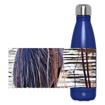 Héron cendré au lac - Photographie de nature Faune - Gourde isotherme panoramique 500 ml - bleu foncé  - Devant