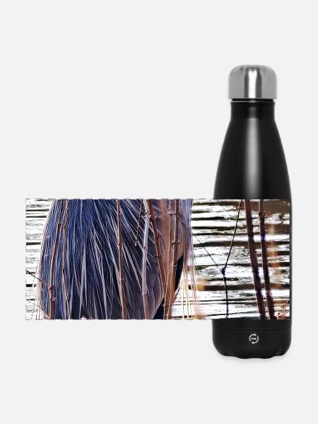 Grey Heron at the Lake - Nature Photography Wildlife - Panoramic Thermal Bottle 500 ml - black
