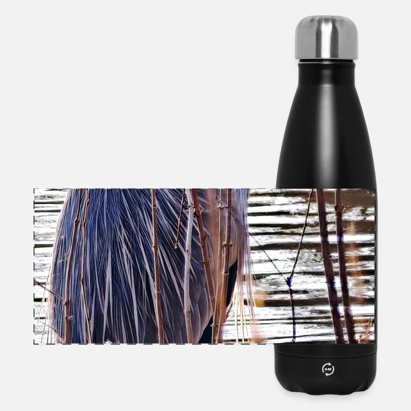 Graureiher am See - Naturfotografie Wildlife  - Panorama Isolierflasche 500 ml - Schwarz