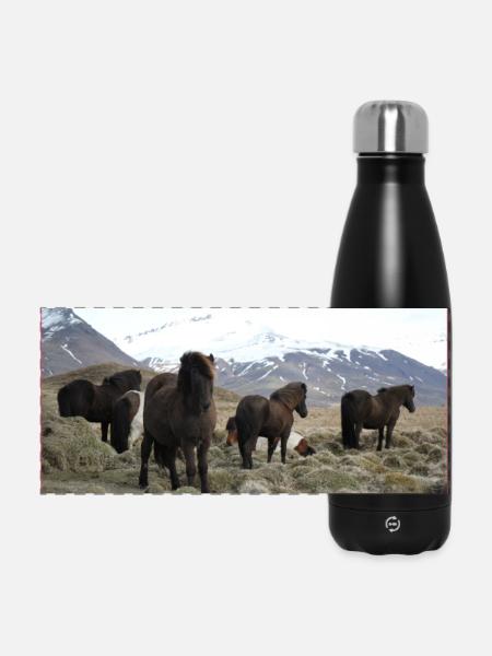 Islandpferde - Panorama Isolierflasche 500 ml - Schwarz