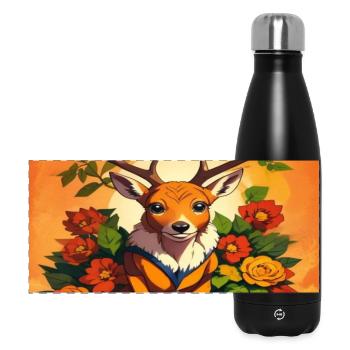 Faon floral en portrait orange - Gourde isotherme panoramique 500 ml - noir - Devant
