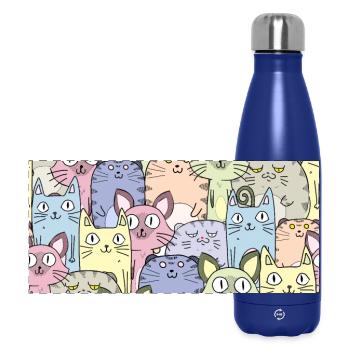 Cat Pattern Cat Wallpaper Cat Pattern - Panoramic Thermal Bottle 500 ml - dark blue  - Front
