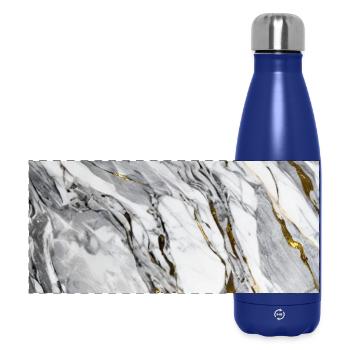 Marble Natural Stone White Gold Texture - Panoramic Thermal Bottle 500 ml - dark blue  - Front