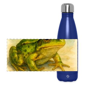Watercolor Green Frog - Panoramic Thermal Bottle 500 ml - dark blue  - Front