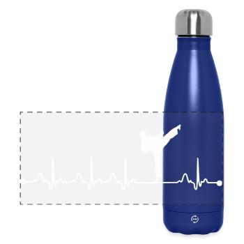 Karate Heartbeat ECG Pulse Martial Arts Fighter  - Panoramic Thermal Bottle 500 ml - dark blue  - Front