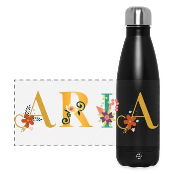 ARIA Name Art With Flowers Embroidered - Panoramic Thermal Bottle 500 ml - black - Front