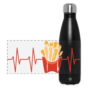 French Fries Heartbeat – Funny Food Design - Panoramic Thermal Bottle 500 ml - black - Front