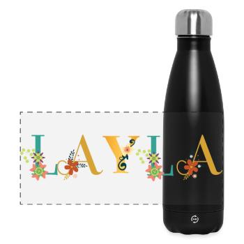 LAYLA Name Art With Flowers Embroidered - Panoramic Thermal Bottle 500 ml - black - Front