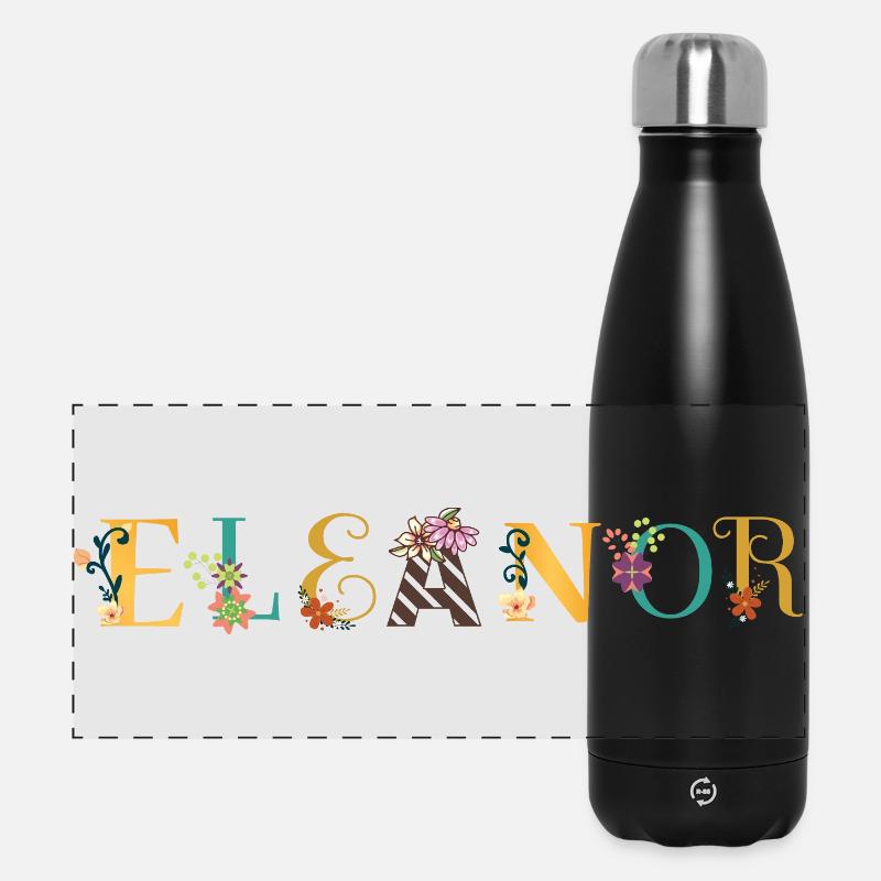 ELEANOR Namenskunst mit Blumen bestickt - Panorama Isolierflasche 500 ml - Schwarz