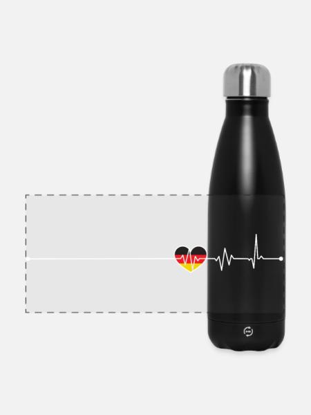 Heartbeat Deutschlandflagge - Panorama Isolierflasche 500 ml - Schwarz
