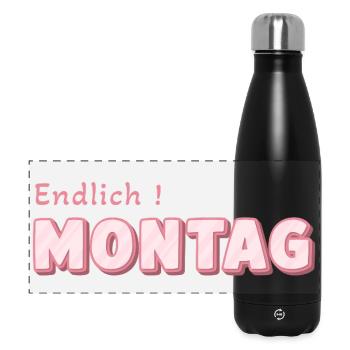 Endlich Montag – Pink Retro Schrift - Panorama Isolierflasche 500 ml - Schwarz - Vorne