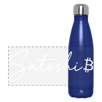 Satoshi Lettering Bitcoin Symbol Script Crypto - Panoramic Thermal Bottle 500 ml - dark blue  - Front