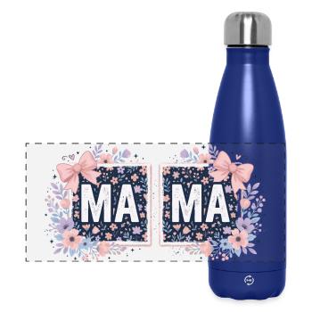 MAMA Carrés Fleuris et Nœuds Roses | Style Coquett - Gourde isotherme panoramique 500 ml - bleu foncé  - Devant