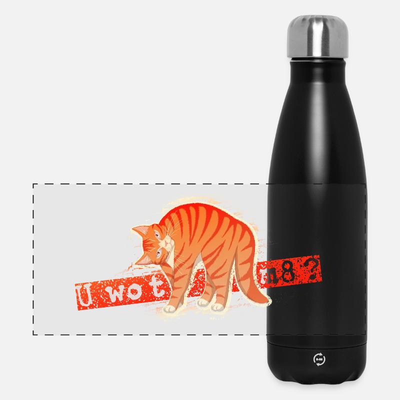 U wot m8 - Orange Cat - Panoramic Thermal Bottle 500 ml - black