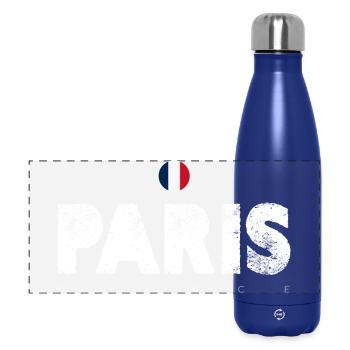 Paris Distressed Glyphs with French Flag - Panoramic Thermal Bottle 500 ml - dark blue  - Front