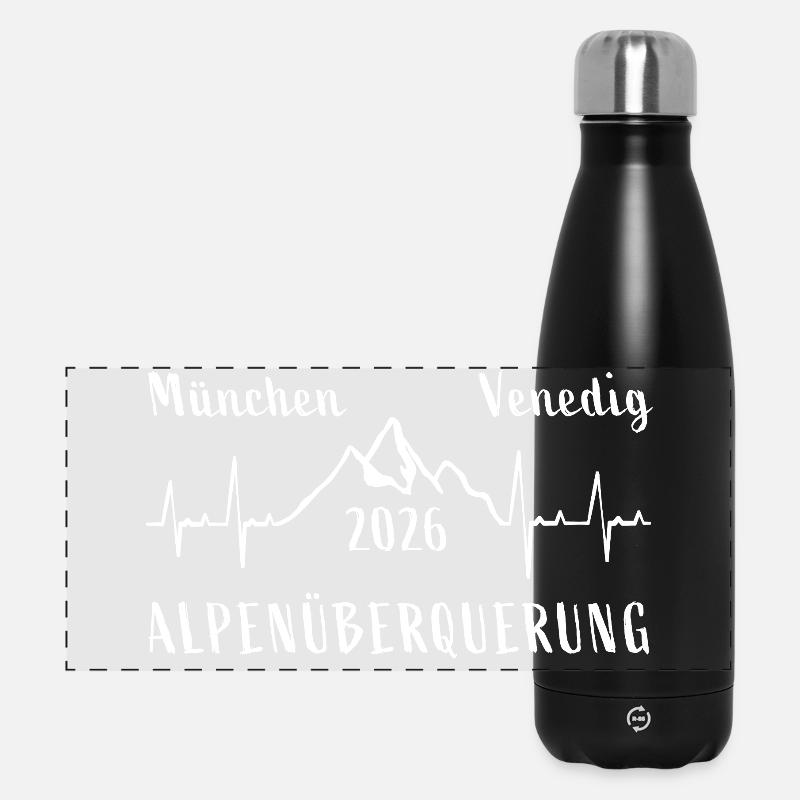 Alpenüberquerung E5 2026 München Venedig - Panorama Isolierflasche 500 ml - Schwarz