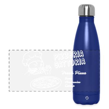 Funny Pizza Box Cat - Pizzeria Gottoria - Panoramic Thermal Bottle 500 ml - dark blue  - Front