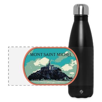 Illustration en bleu et vert du Mont Saint Michel - Gourde isotherme panoramique 500 ml - noir - Devant
