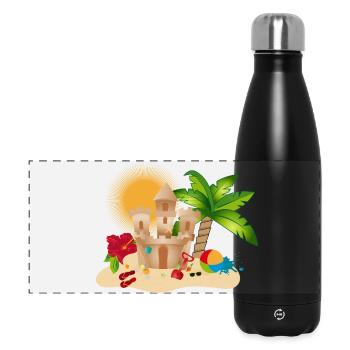 A sand castle on the beach awakens holiday feelings - Panoramic Thermal Bottle 500 ml - black - Front