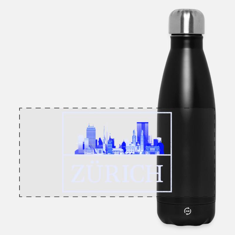 Zurich Skyline Blue Silhouette - Panoramic Thermal Bottle 500 ml - black