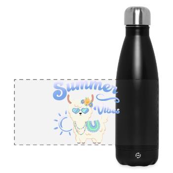 Lama Sommer Alpaka - Summer vibes - Sommerstimmung - Panorama Isolierflasche 500 ml - Schwarz - Vorne