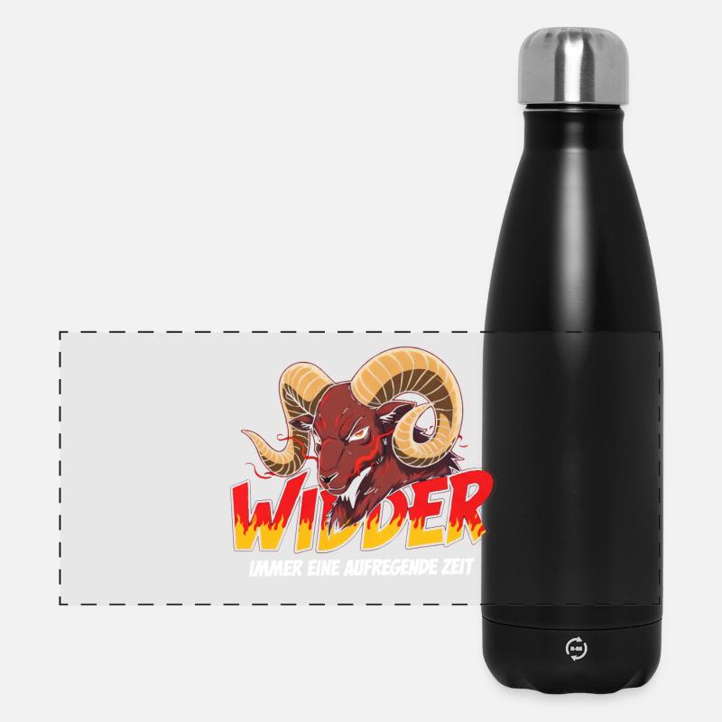 Widder mit Flammen-Text - Panorama Isolierflasche 500 ml - Schwarz