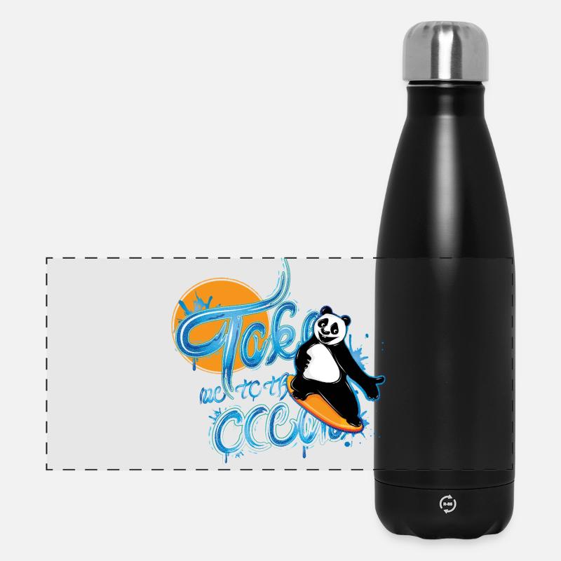 Panda Surfer – Take me to the Ocean - Panoramic Thermal Bottle 500 ml - black