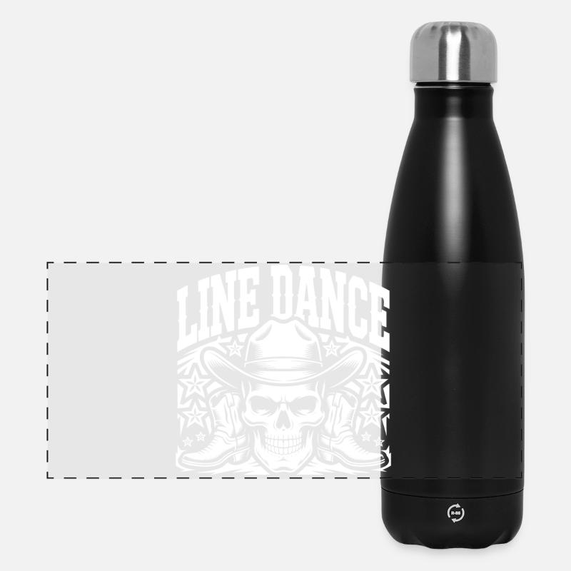 Line Dance Schädel Cowboy - Panorama Isolierflasche 500 ml - Schwarz