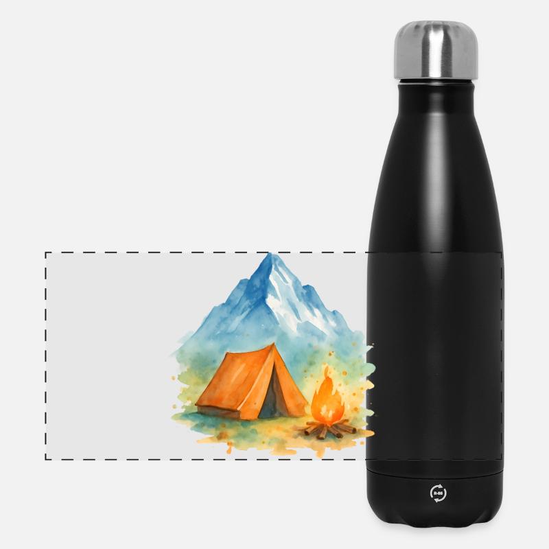 Wasserfarben Lagerfeuer Berg - Panorama Isolierflasche 500 ml - Schwarz