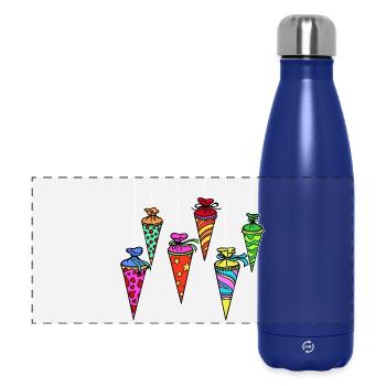 Schultüte Zuckertüte Schule Schulbeginn Schulstart - Panorama Isolierflasche 500 ml - Dunkelblau  - Vorne