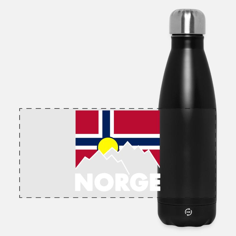 Norwegen Fahne mit Bergen - Panorama Isolierflasche 500 ml - Schwarz