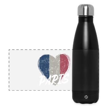 Badge retro, Paris France est ma ville natale - Gourde isotherme panoramique 500 ml - noir - Devant