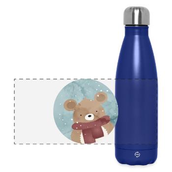 zuckersüßer goldiger Bär im Winter wenn es schneit - Panorama Isolierflasche 500 ml - Dunkelblau  - Vorne