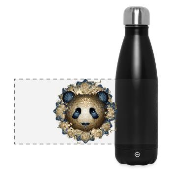Beautiful panda bear head in gold and blue tones - Panoramic Thermal Bottle 500 ml - black - Front