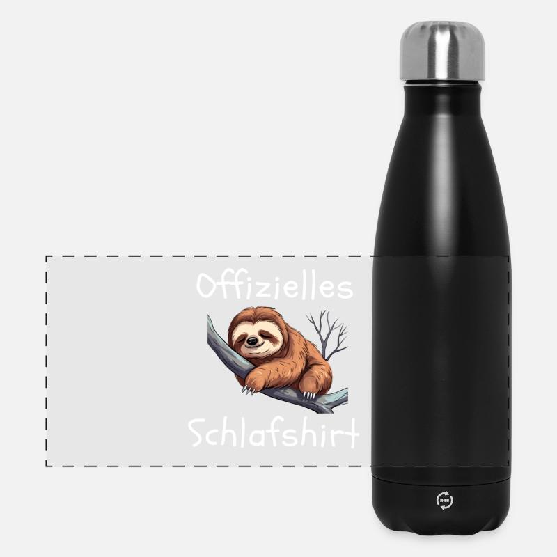 Offizielles Schlafshirt mit süßem Faultier - Panorama Isolierflasche 500 ml - Schwarz
