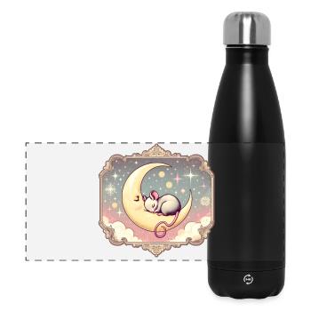 souris endormie paisiblement, sur un croissant de lune - Gourde isotherme panoramique 500 ml - noir - Devant