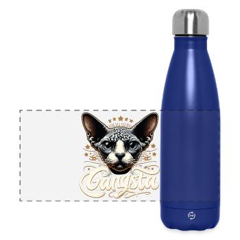Cornish Rex Gangsta Hip Hop Chat Cadeau - Gourde isotherme panoramique 500 ml - bleu foncé  - Devant