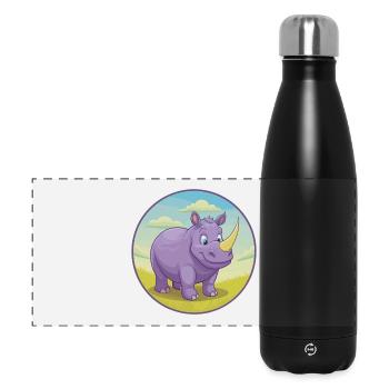 Rhino Cute Kawaii Cartoon Clipart Animal Pet - Panoramic Thermal Bottle 500 ml - black - Front