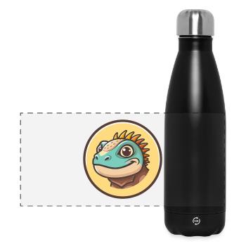 Iguana Kawaii Cartoon Character Animal Pet Face - Panoramic Thermal Bottle 500 ml - black - Front