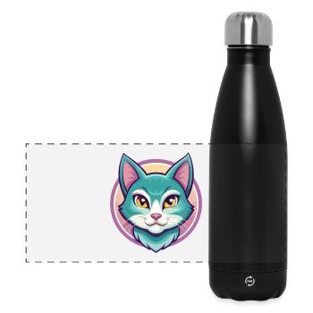 Chat bleu russe race dessin animé Kawaii Animal Pet - Gourde isotherme panoramique 500 ml - noir - Devant