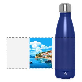 Parga Grèce Affiche de voyage Souvenir Carte Postale Peinture - Gourde isotherme panoramique 500 ml - bleu foncé  - Devant