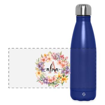 A| Monogram | Name | Alma | Watercolor | Colorful - Panoramic Thermal Bottle 500 ml - dark blue  - Front