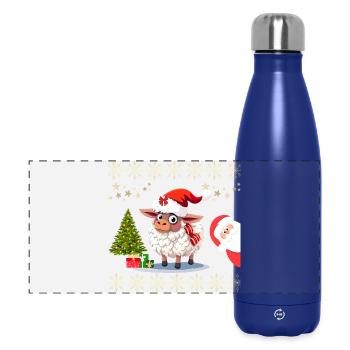 Festive Christmas Sheep - Cute Sweaters and Outfit - Panoramic Thermal Bottle 500 ml - dark blue  - Front