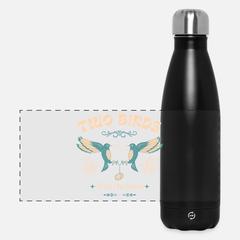Two Birds with One Stone – Vintage Vogelmotiv - Panorama Isolierflasche 500 ml - Schwarz