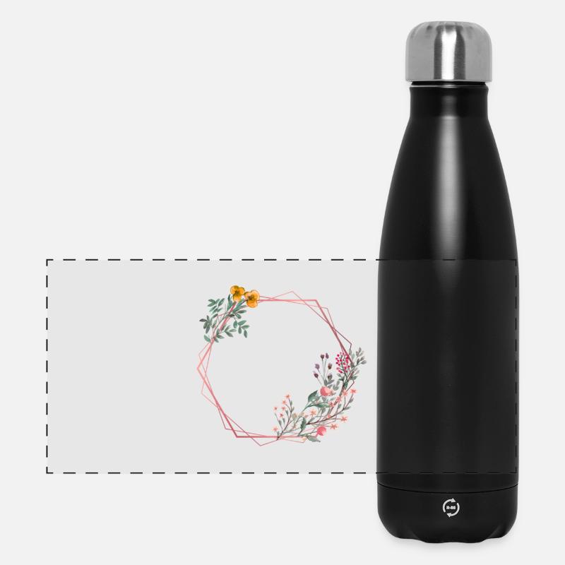 Hexagone à décor de fleurs - Gourde isotherme panoramique 500 ml - noir