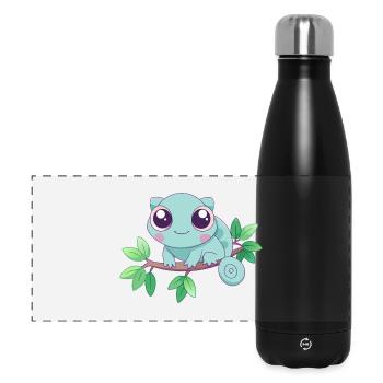 Baby Türkis Chamäleon auf einem Ast - Panorama Isolierflasche 500 ml - Schwarz - Vorne