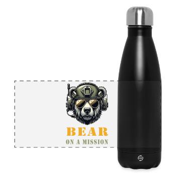 Bär in Mission / Militär Design - Panorama Isolierflasche 500 ml - Schwarz - Vorne