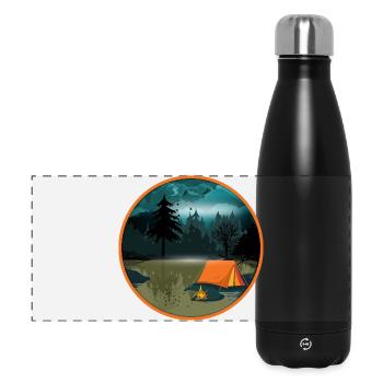 Camping de nuit dans la forêt avec feu de camp et tente - Gourde isotherme panoramique 500 ml - noir - Devant